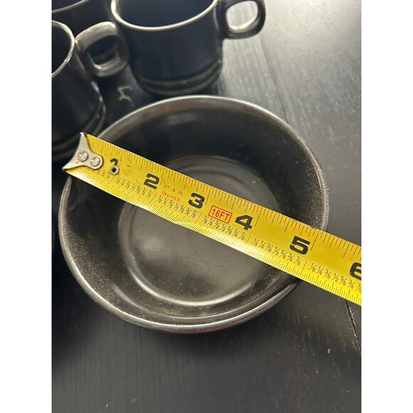 Vintage Denby Kismet Black Stoneware 5 coffee mugs, 2 bowls  1970 England - Picture 4 of 9